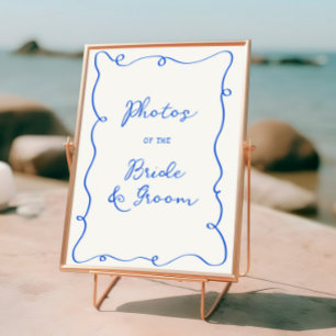 Poster Mariage de cadre bleu dessiné à la main
