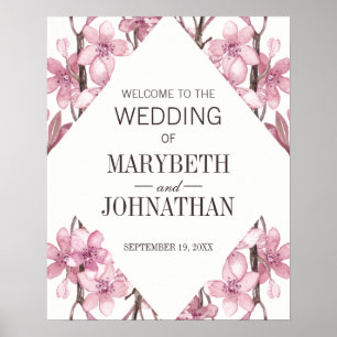Poster Mariage de cadre fleuri rose cerisier