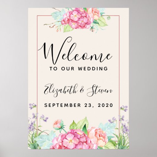 Poster Mariage de cadre Floral rose moderne (Devant)