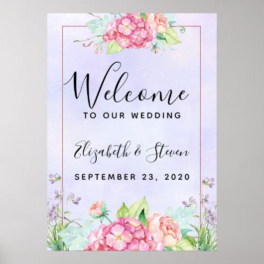 Poster Mariage de cadre Floral rose moderne (Devant)