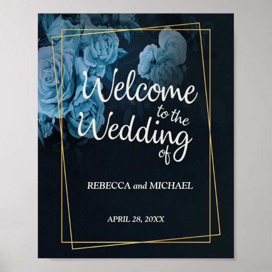 Poster Mariage de cadre géométrique simple et chic or (Devant)