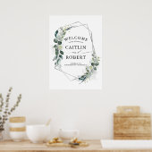 Poster Mariage de cadre géométrique verdoyant et argent (Cuisine)
