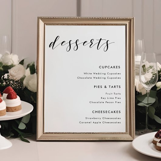 Poster Mariage de calligraphie moderne Desserts Menu Sign