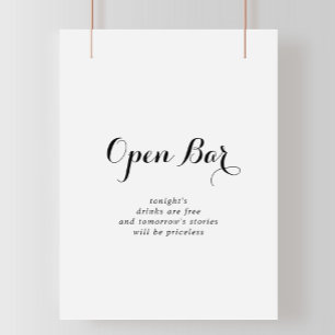 Poster Mariage de calligraphie moderne Open Bar Sign
