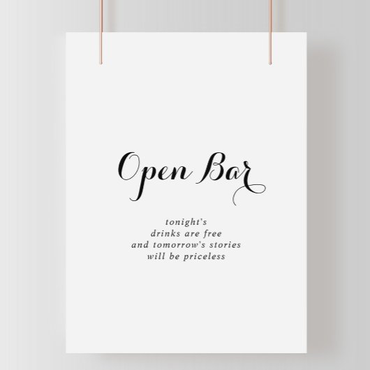 Poster Mariage de calligraphie moderne Open Bar Sign