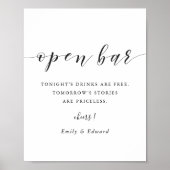 Poster Mariage de calligraphie moderne Open Bar Sign (Devant)