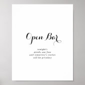 Poster Mariage de calligraphie moderne Open Bar Sign (Devant)