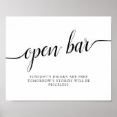 Poster Mariage de calligraphie noir et blanc "Open Bar" (Devant)