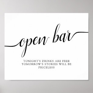 Poster Mariage de calligraphie noir et blanc "Open Bar"