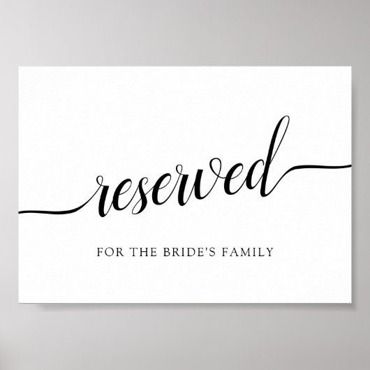 Poster Mariage de calligraphie noir et blanc "Réservé" (Devant)