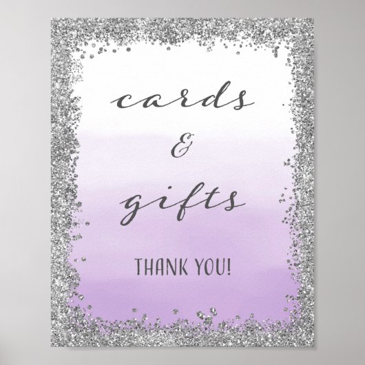 Poster Mariage de cartes et cadeaux violet et arge (Devant)