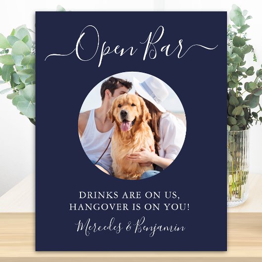 Poster Mariage de Chien de Compagnie Bar Ouvert Bleu Nuit
