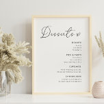 Poster Mariage de coeur moderne Desserts Menu Sign<br><div class="desc">Affiches du menu des desserts mariages sur mesure,  élégantes calligraphies cardiaques au design moderne noir et blanc.</div>