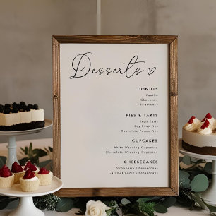 Poster Mariage de coeur moderne Desserts Menu Sign