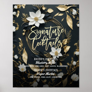 Poster Mariage de courge d'or Floral Signature Boisson Me
