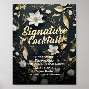 Poster Mariage de courge d'or Floral Signature Boisson Me