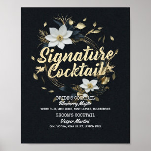 Poster Mariage de courge d'or Floral Signature Boisson Me