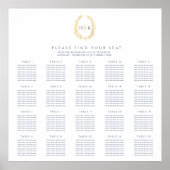 Poster Mariage de couronne ovale feuille d'or bleu foncé (Devant)