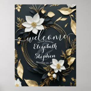 Poster Mariage de couronnes florales en or noir blanc Bie