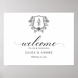 Poster Mariage de crête de monogramme noir et blanc class