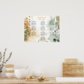 Poster Mariage de cristaux botaniques verts et or moderne (Cuisine)
