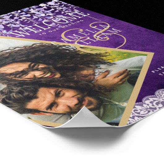 Poster Mariage de dentelle moderne violet (Coin)