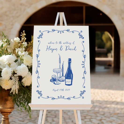 Poster Mariage de dîner illustré avec lettres à la main