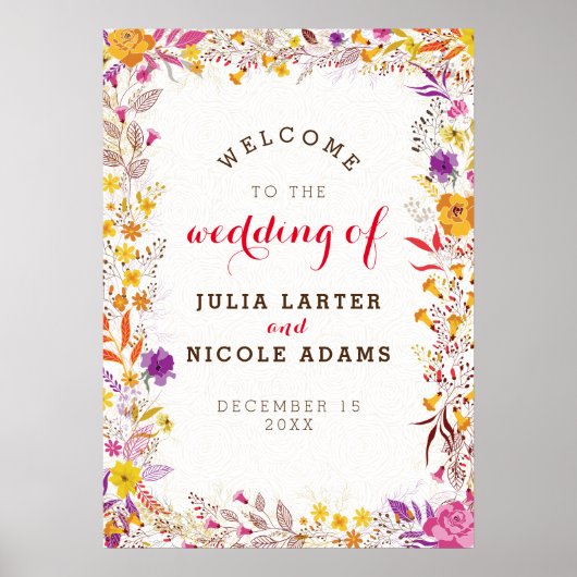 Poster Mariage de feuillage de Fleur sauvage Boho violet (Devant)