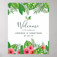 Mariage de feuillage tropical aquarelle Bienvenue
