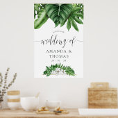 Poster Mariage de feuillage tropical Bienvenue (Cuisine)