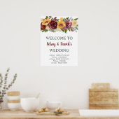Poster Mariage de fleurs de soleil jaune bordeaux Bienven (Cuisine)