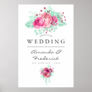 Poster Mariage de fleurs rose et menthe