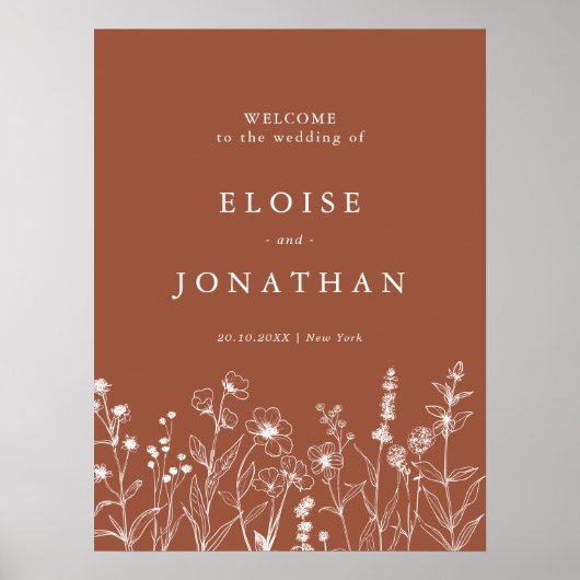 Poster Mariage de fleurs sauvages d'automne florales rust (Devant)
