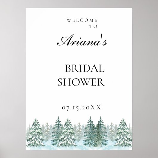 Poster Mariage de forêt de pins d'aquarelle (Devant)