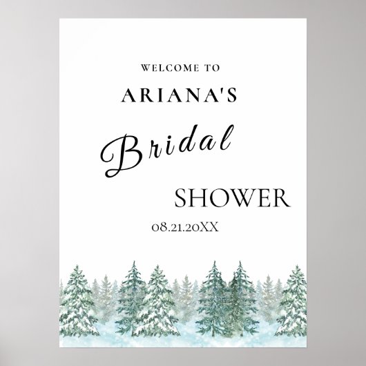 Poster Mariage de forêt de pins d'aquarelle (Devant)