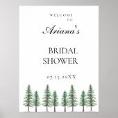 Poster Mariage de forêt de pins d'aquarelle (Devant)