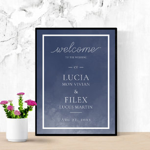 Poster Mariage de fumée bleu de la marine classique Bienv