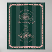 Poster Mariage de la bande de bordures botaniques à échel (Devant)