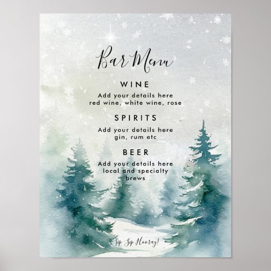 Poster mariage de la forêt d'hiver menu panneau (Devant)
