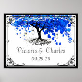 Poster Mariage de l'Arbre à Feuille en Forme de Cœur Bleu (Devant)