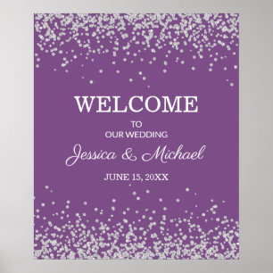 Poster Mariage de mariée marié paillettes argent violet