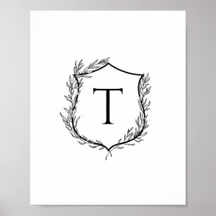 Poster Mariage de monogramme de crête botanique