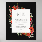Poster Mariage de monogramme noir Fleur sauvage (Devant)