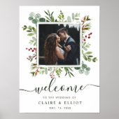 Poster Mariage de Noël botanique Bienvenue Photo Vert (Devant)