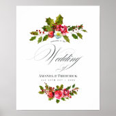 Poster Mariage de Noël Floral Holly Aquarelle Bienvenue (Devant)