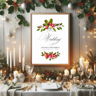 Poster Mariage de Noël Floral Holly Aquarelle Bienvenue
