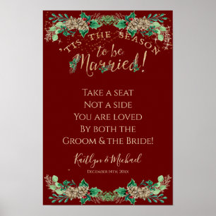 Poster Mariage de Noël Red Gold Foliing Siège non latéral