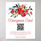 Poster Mariage de Noël rouge Floral Honeymoon Fund (Devant)