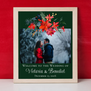 Poster Mariage de Noël vert Photo Poinsettia Floral
