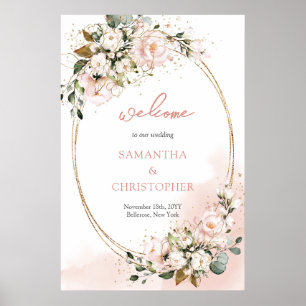 Poster Mariage de parties scintillant dorée rose vif